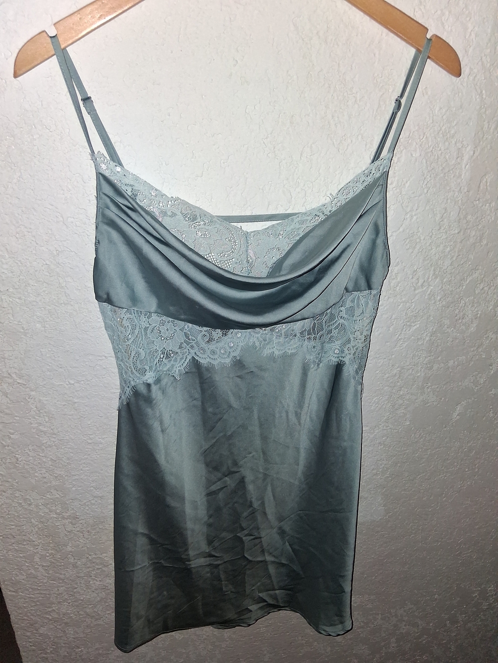 Forever 21 Sage Green Satin Lace Cowl Chemise
